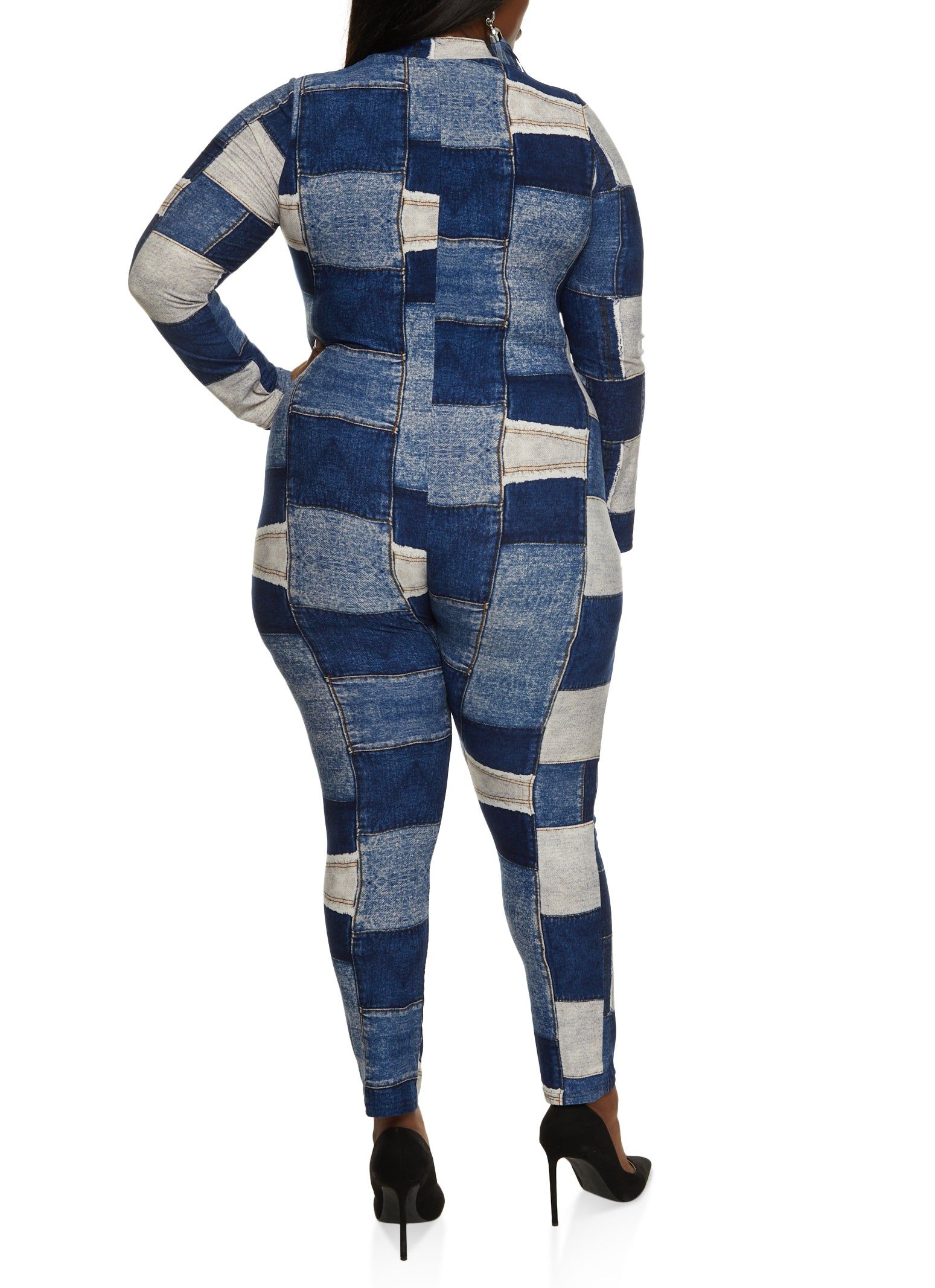 Plus Size Patchwork Print Zip Neck Jumpsuit sold by Rainbow product image thumbnail 2