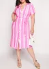 Plus Size Tie Waist Belted Midi Shirt Dress sold by Rainbow