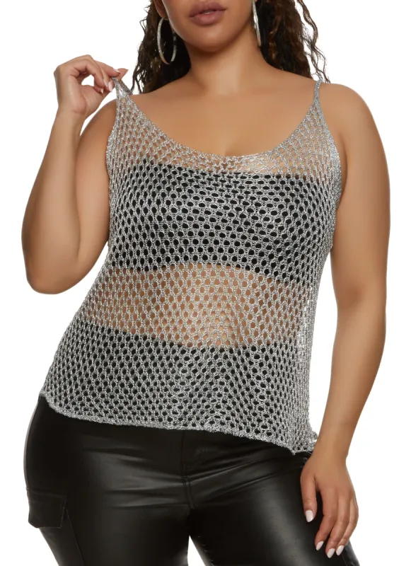 Plus Size Lurex Fishnet Tank Top sold by Rainbow