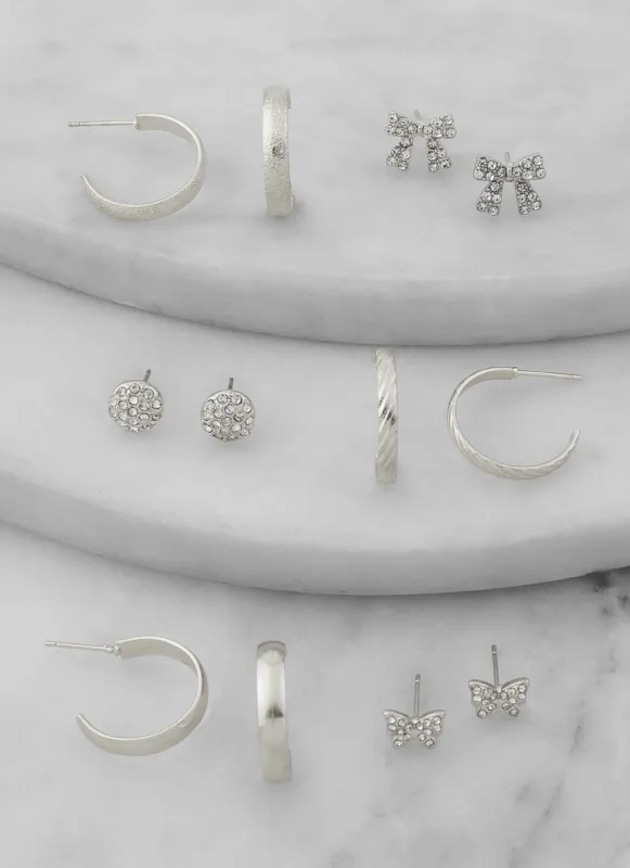 Assorted Rhinestone Stud and Hoop Earring Set of 6 sold by Rainbow
