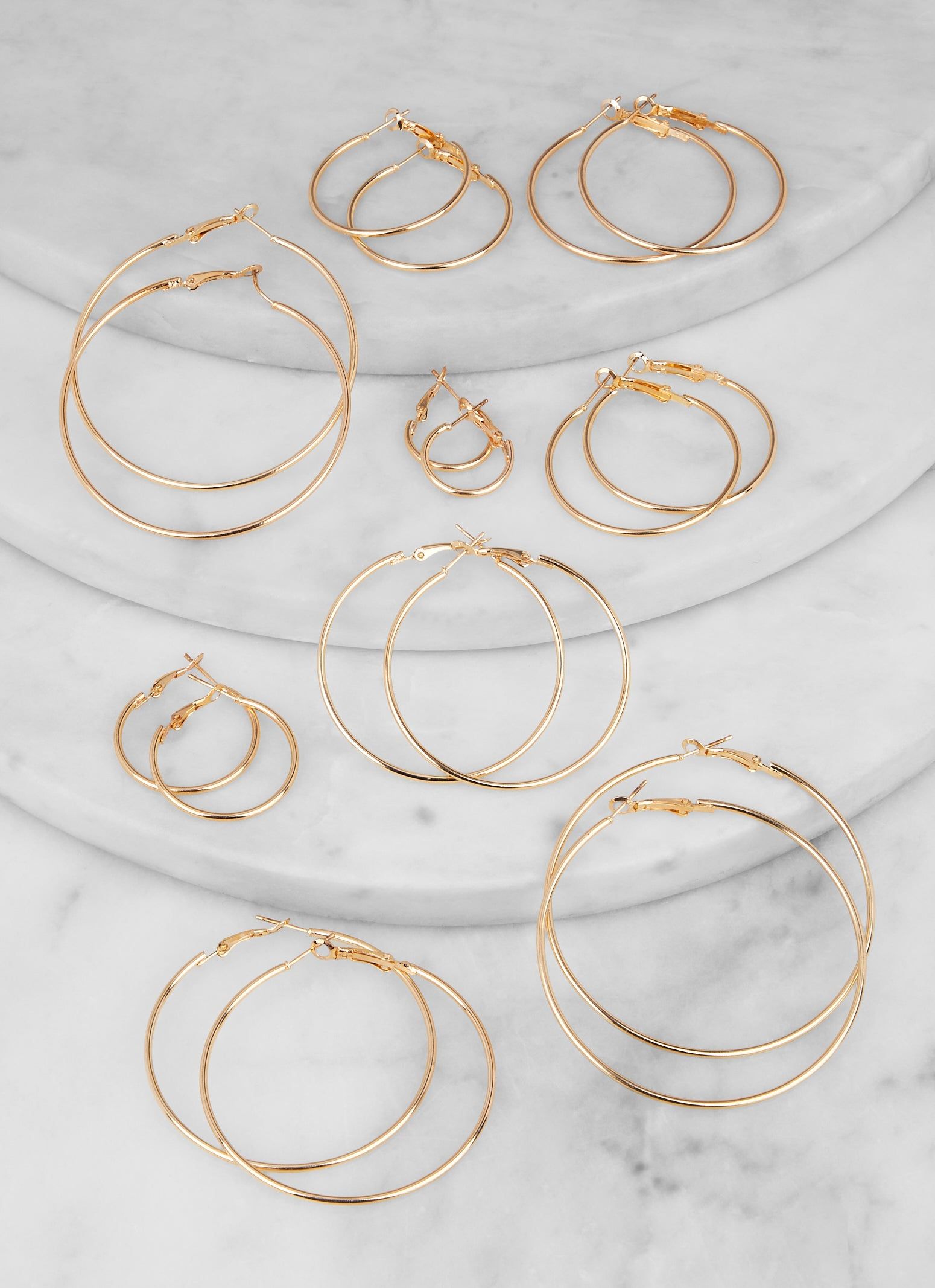 Metallic Assorted Hoop Earrings Set of 9 sold by Rainbow
