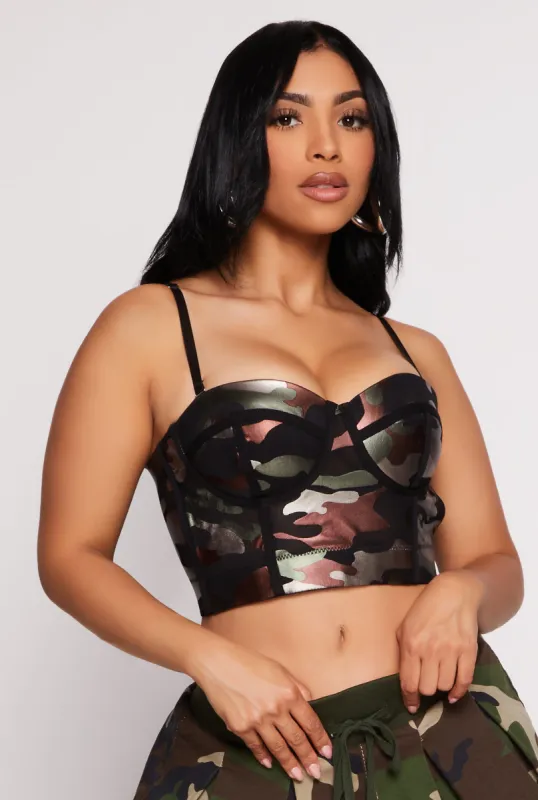 Camo Mesh Cropped Bustier Top sold by Rainbow