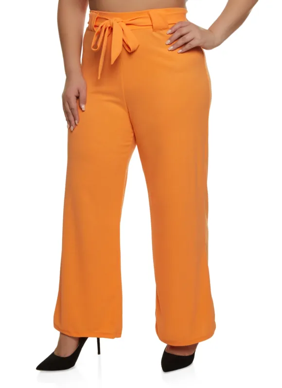 Plus Size Crepe Knit Belted Wide Leg Pants sold by Rainbow