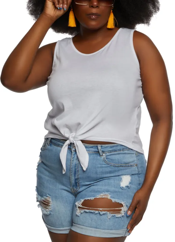 Plus Size Tie Front Tank Top sold by Rainbow