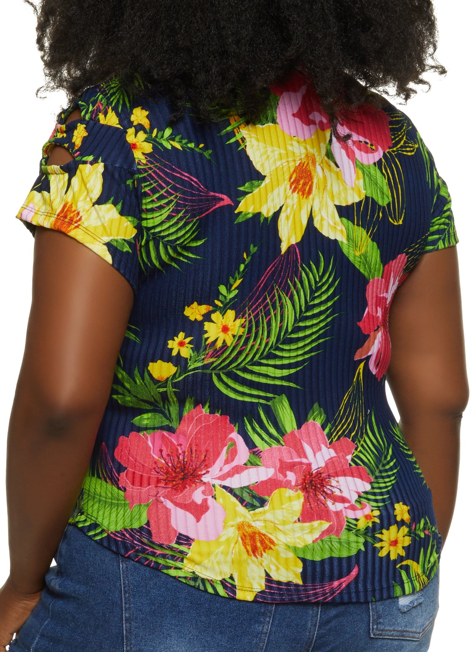 Plus Size Floral Double Keyhole Crew Neck Top sold by Rainbow product image thumbnail 2