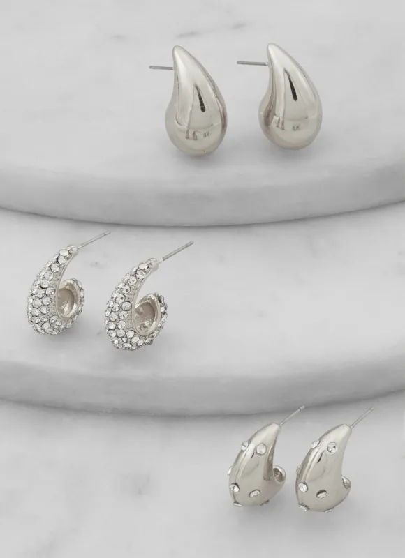 Assorted Rhinestone Teardrop Earrings Trio sold by Rainbow