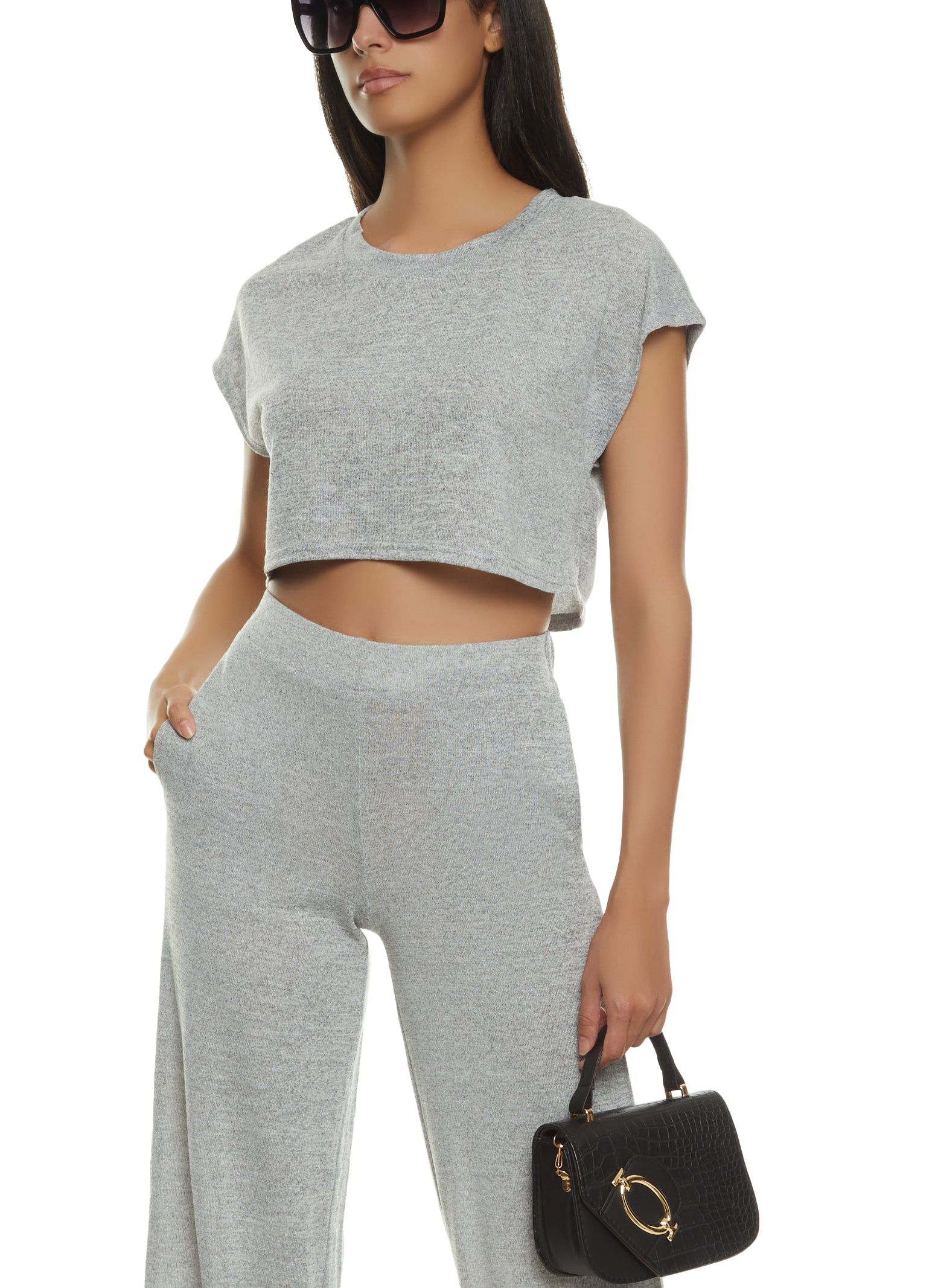 Brushed Knit Short Sleeve Crop Top sold by Rainbow