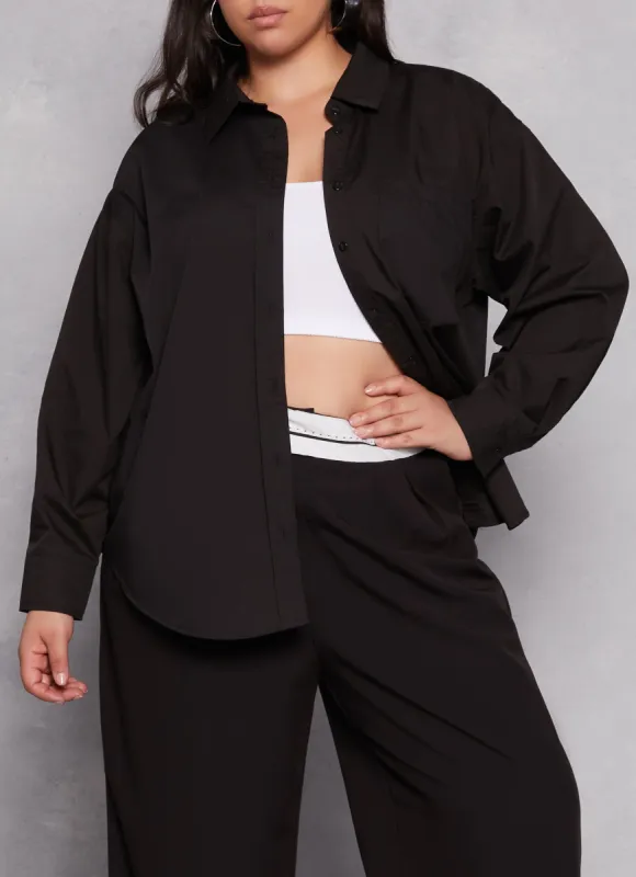Plus Size Poplin Button Front Shirt sold by Rainbow