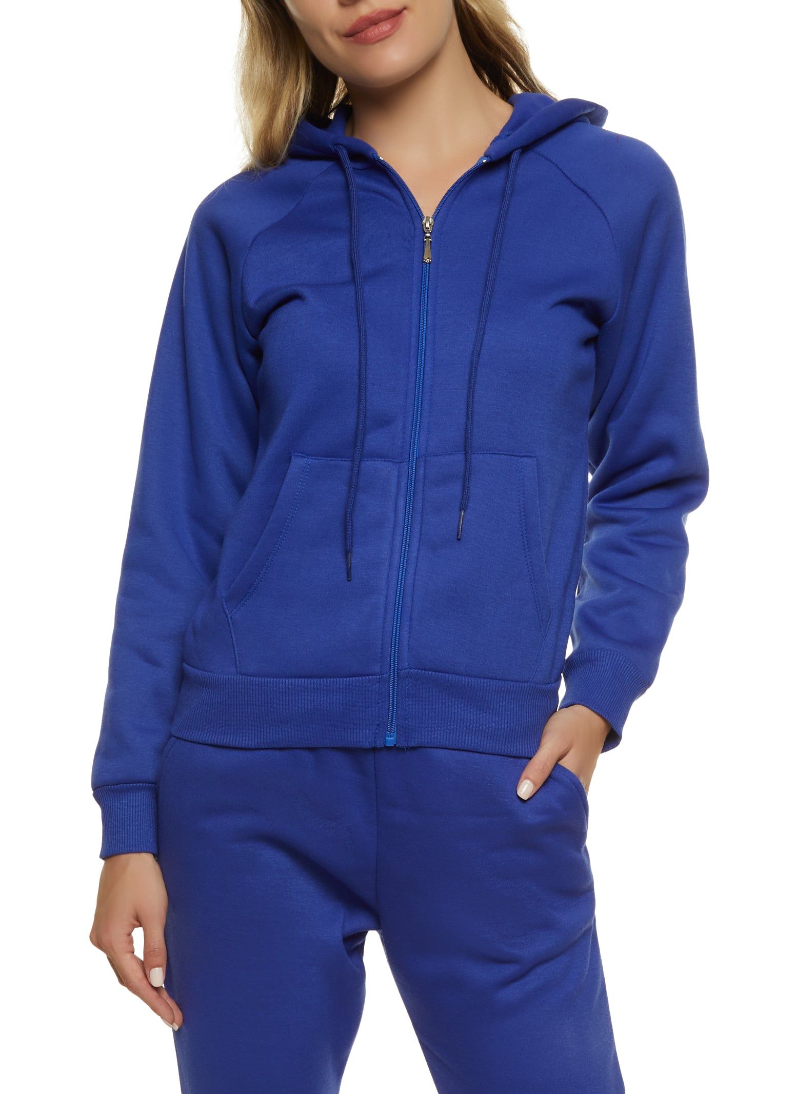 Solid Drawstring Zip Front Hoodie sold by Rainbow