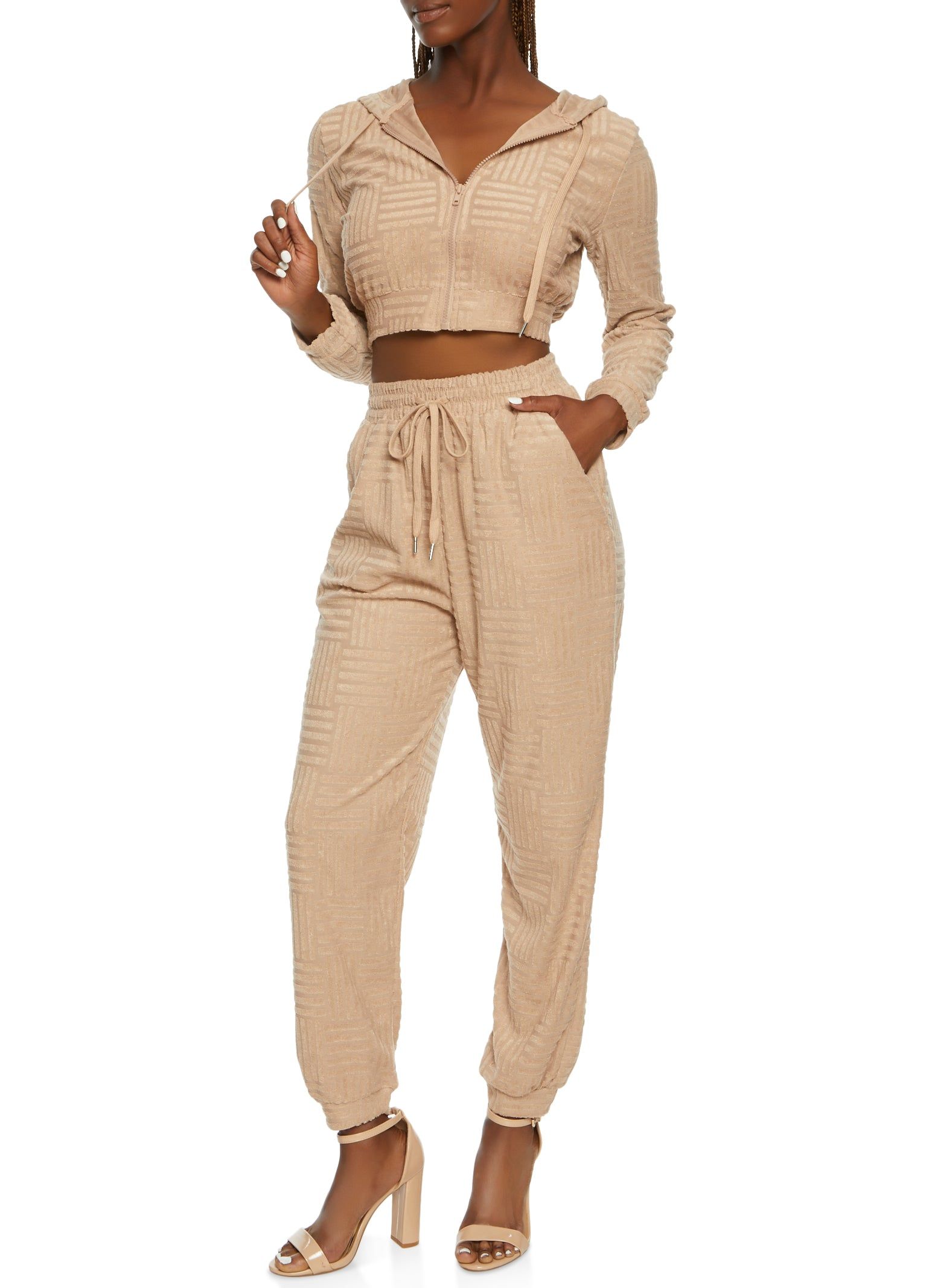 Terry Cloth Zip Front Cropped Hooded Sweatshirt sold by Rainbow product image thumbnail 2