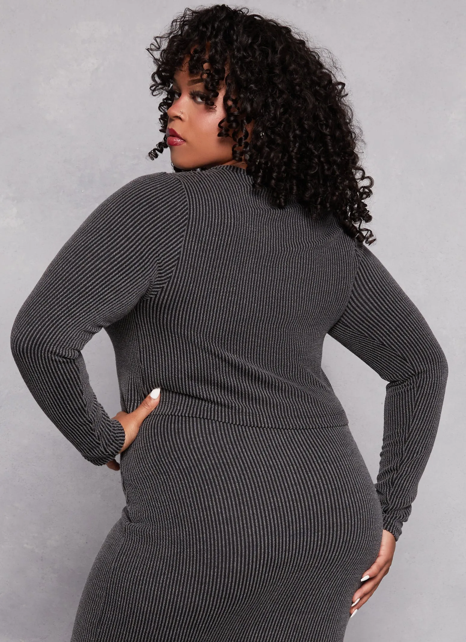 Plus Size Almost Famous Ribbed Knit Long Sleeve Crop Top sold by Rainbow product image thumbnail 3
