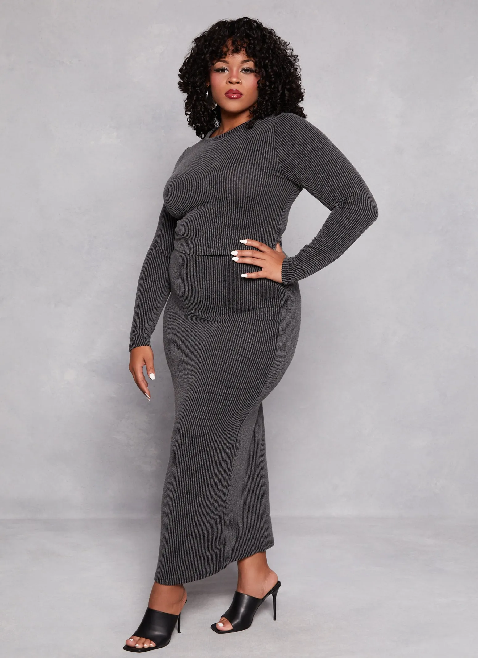 Plus Size Almost Famous Ribbed Knit Long Sleeve Crop Top sold by Rainbow product image thumbnail 2