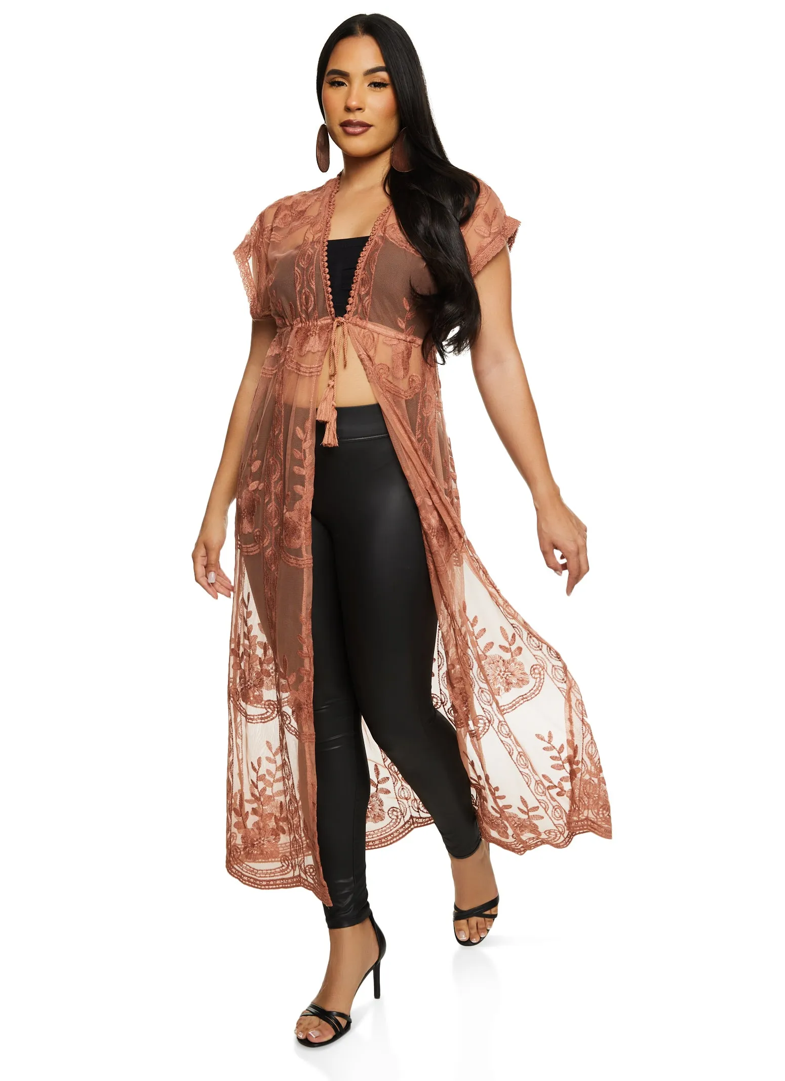 Haute Monde Floral Lace Tie Front Kimono sold by Rainbow