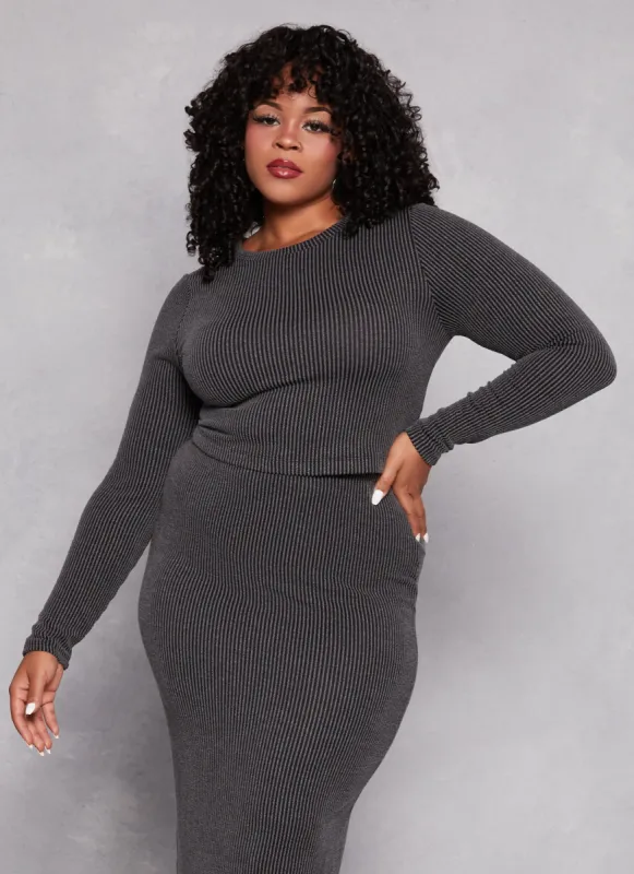 Plus Size Almost Famous Ribbed Knit Long Sleeve Crop Top sold by Rainbow