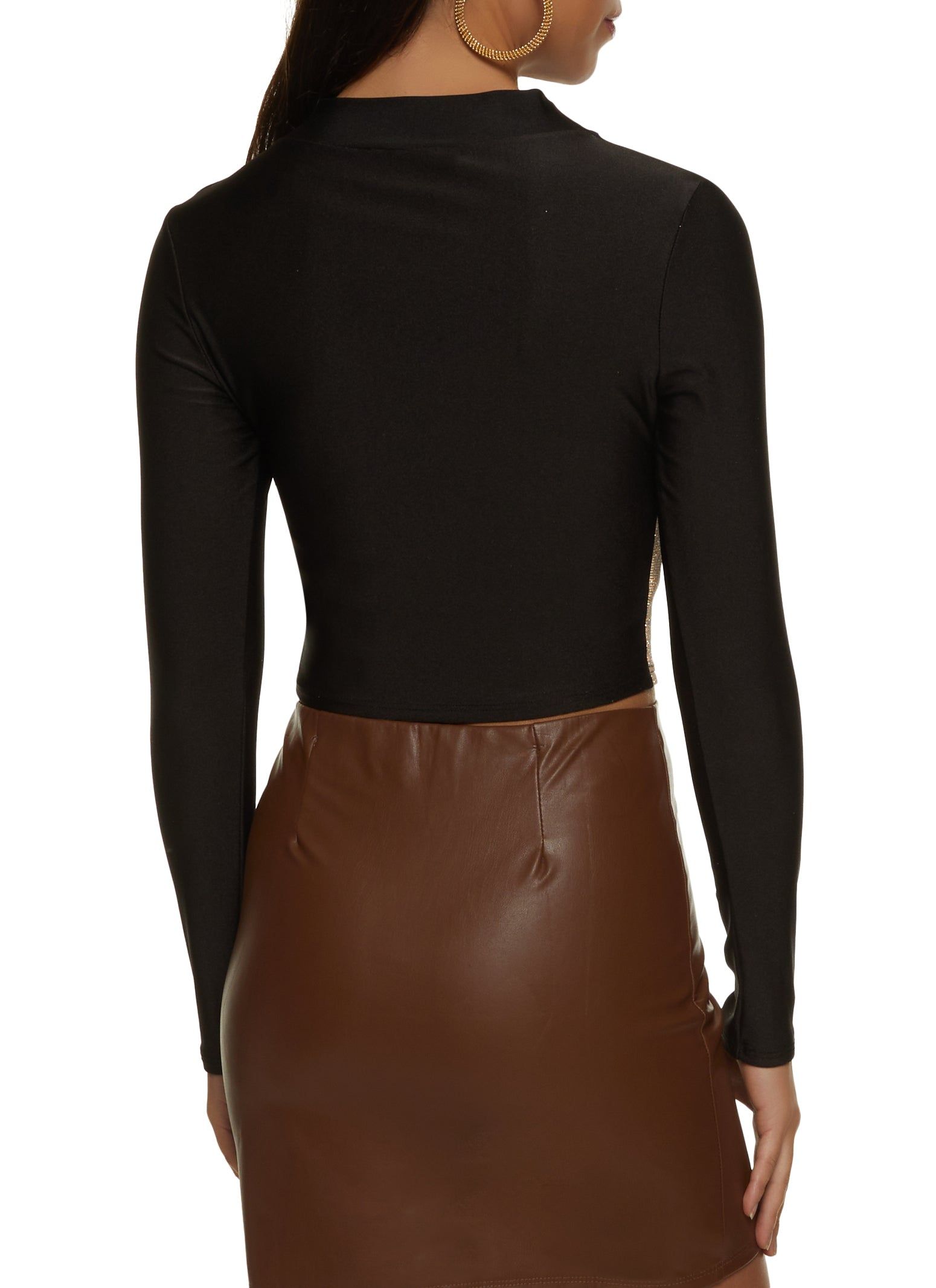 Glitter Mesh Insert Long Sleeve Crop Top sold by Rainbow product image thumbnail 2