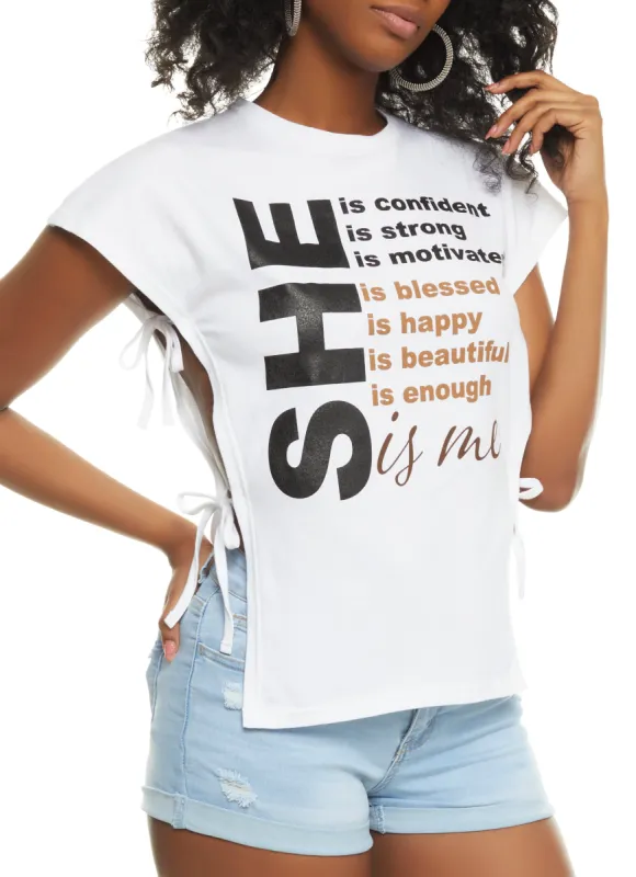 She is Me Open Side Graphic Tee sold by Rainbow