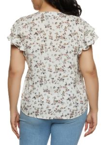 Plus Size Floral Print Flutter Sleeve Blouse sold by Rainbow