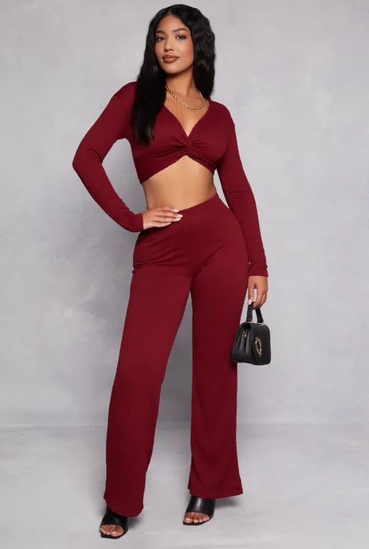 Textured Knit Wide Leg High Waist Pants sold by Rainbow