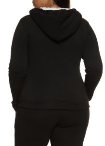 Plus Size Contrast Trim Zip Front Sherpa Lined Hoodie sold by Rainbow