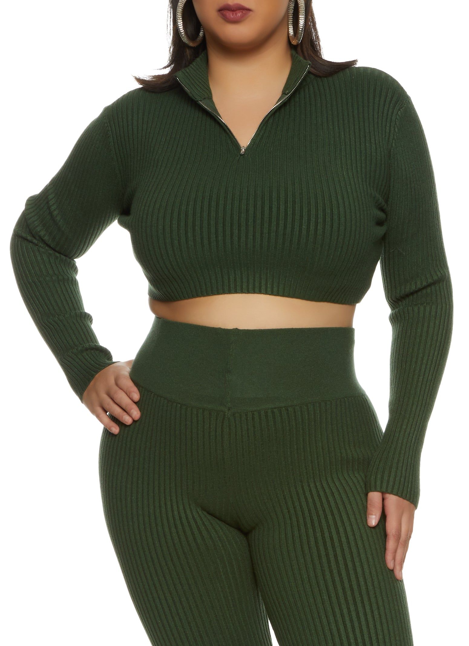 Plus Size Ribbed Zip Neck Crop Top sold by Rainbow