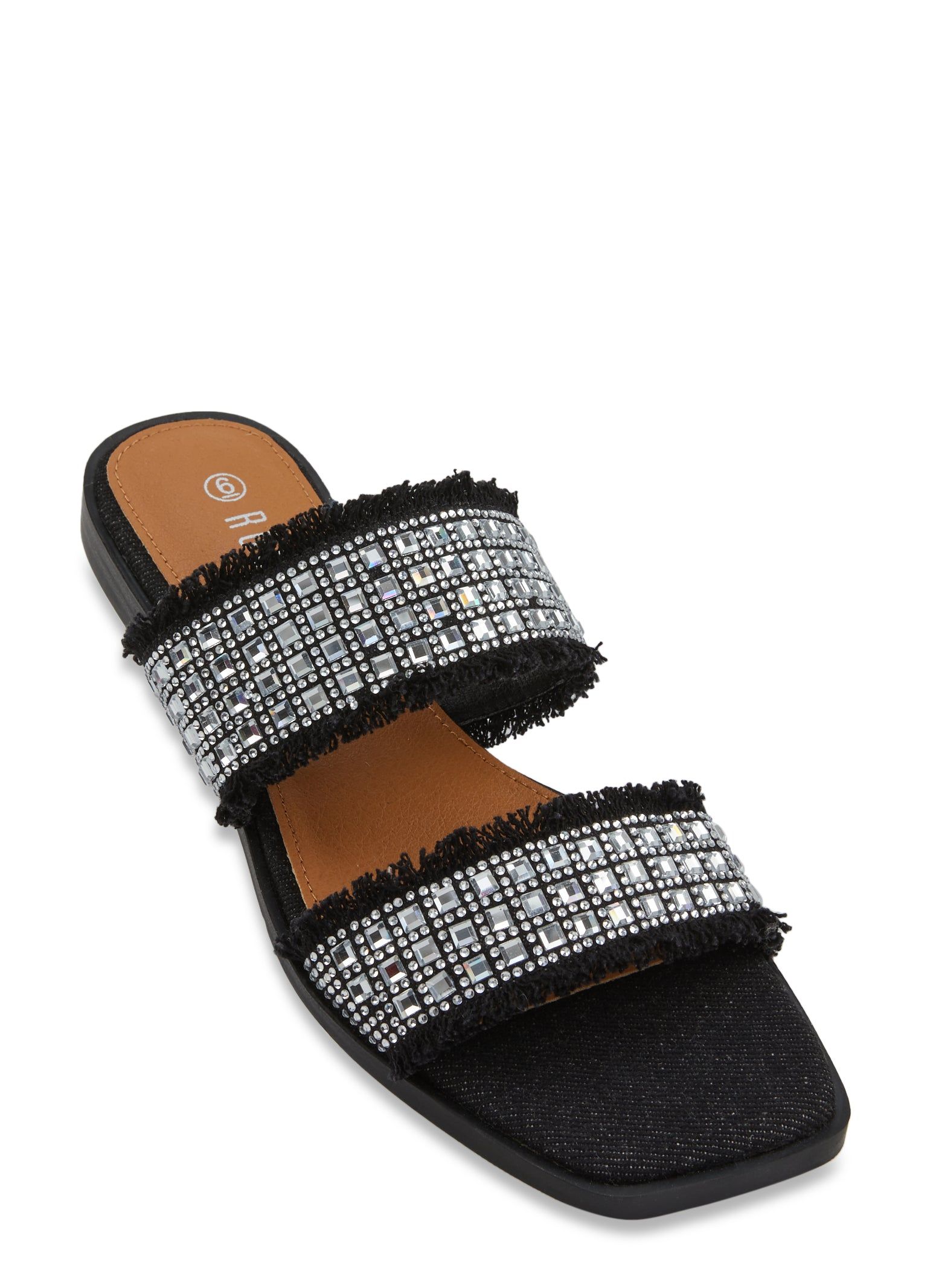 Denim Rhinestone Double Strap Slide Sandals sold by Rainbow