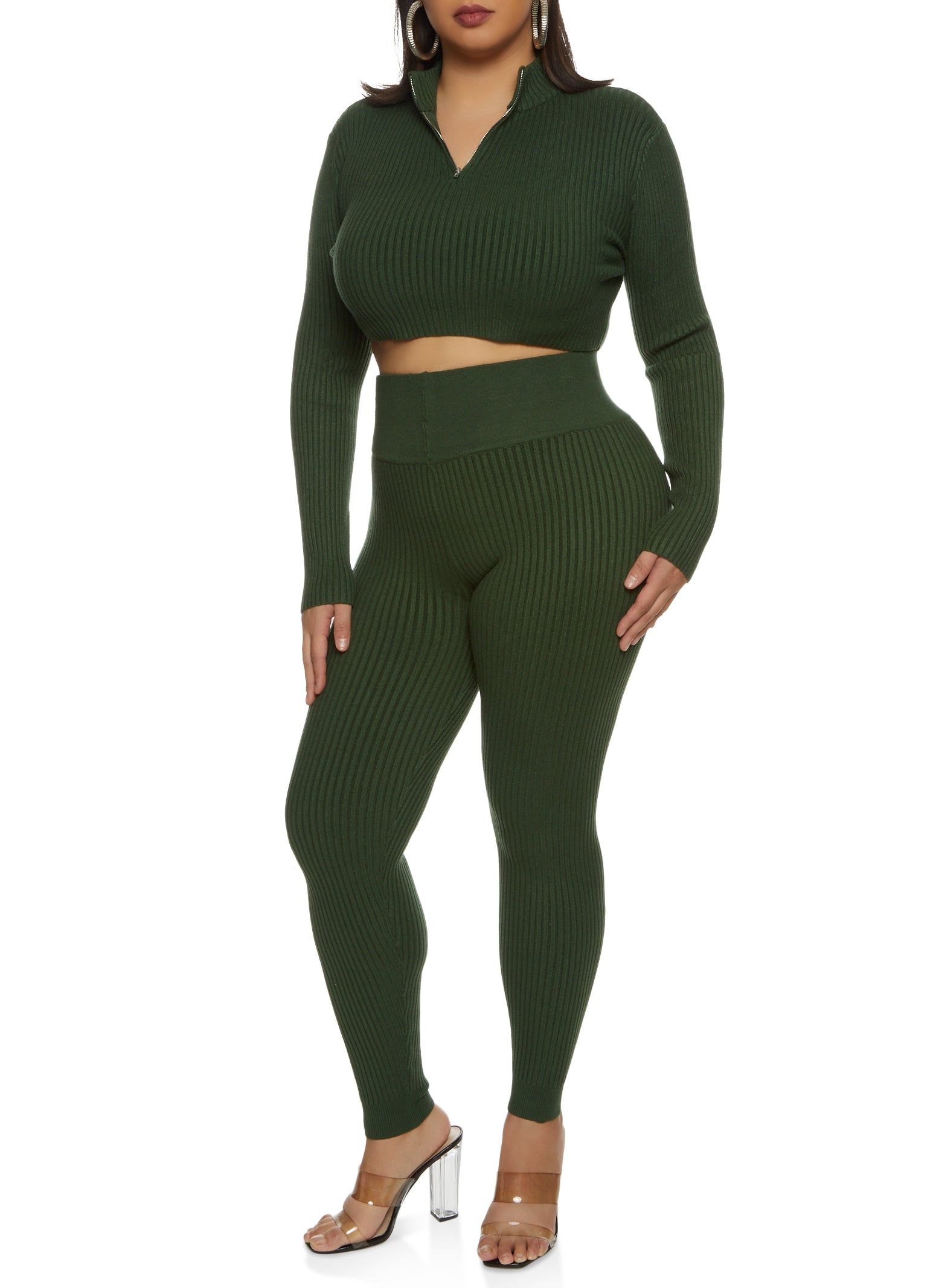 Plus Size Ribbed Zip Neck Crop Top sold by Rainbow product image thumbnail 2