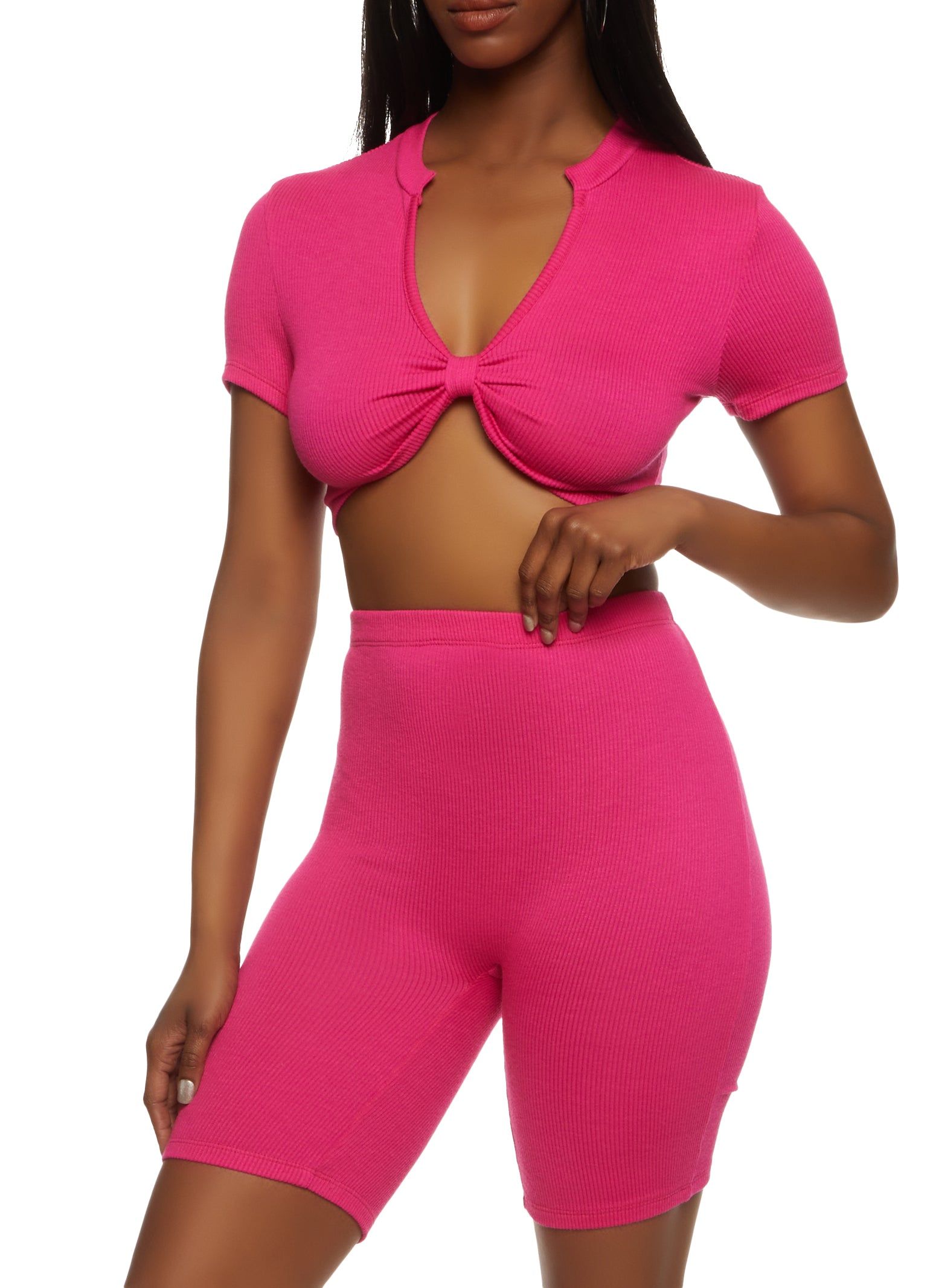 Bow Short Sleeve Crop Top and Biker Shorts sold by Rainbow