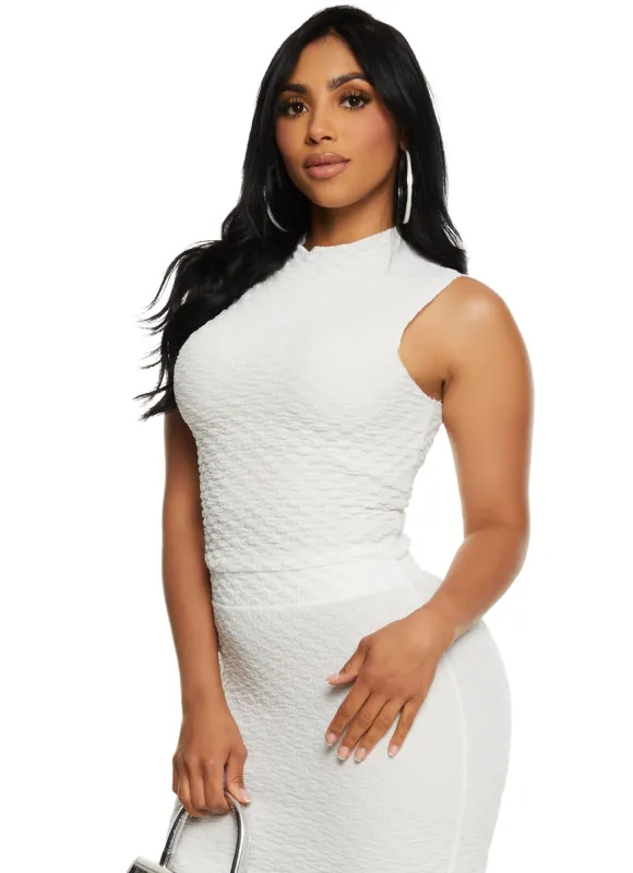 Textured Knit Mock Neck Tank Top sold by Rainbow