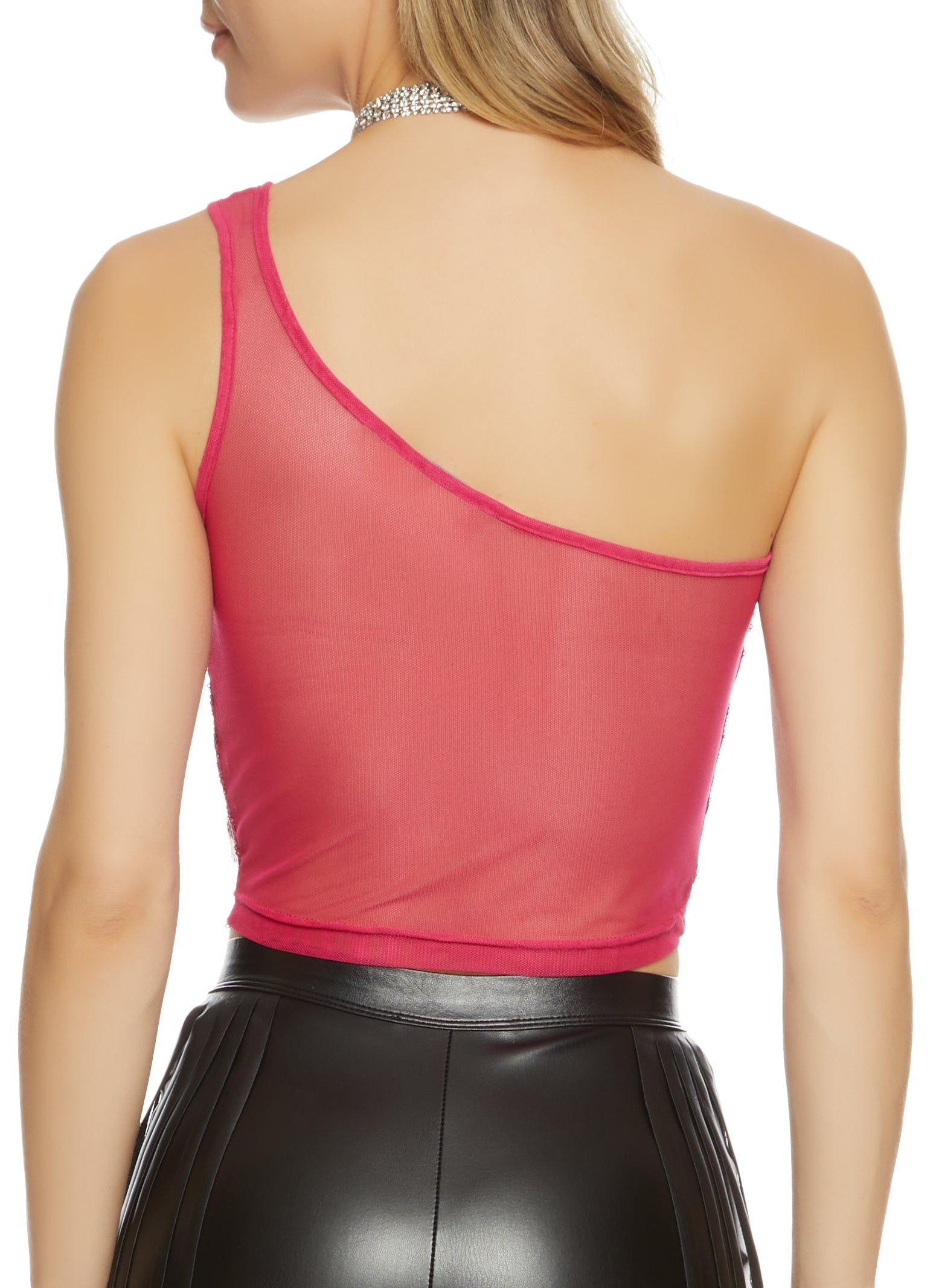 Sequin Mesh Back One Shoulder Crop Top sold by Rainbow product image thumbnail 2