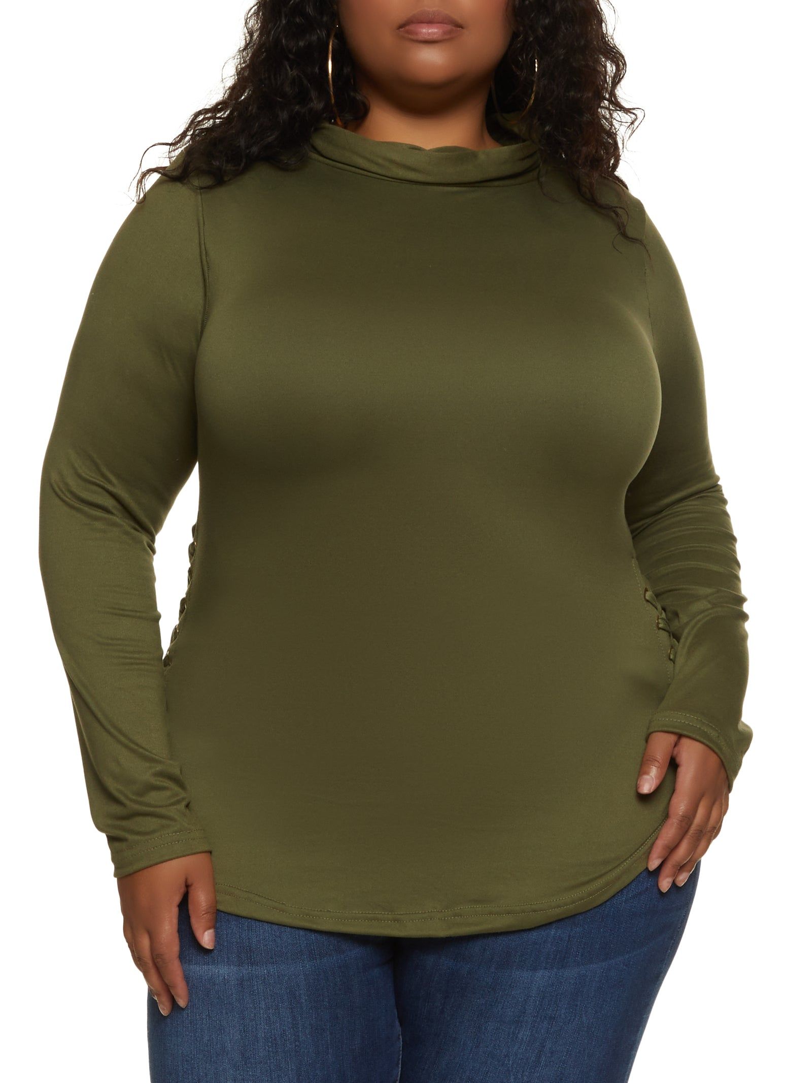 Plus Size Funnel Neck Lace Up Side Top sold by Rainbow