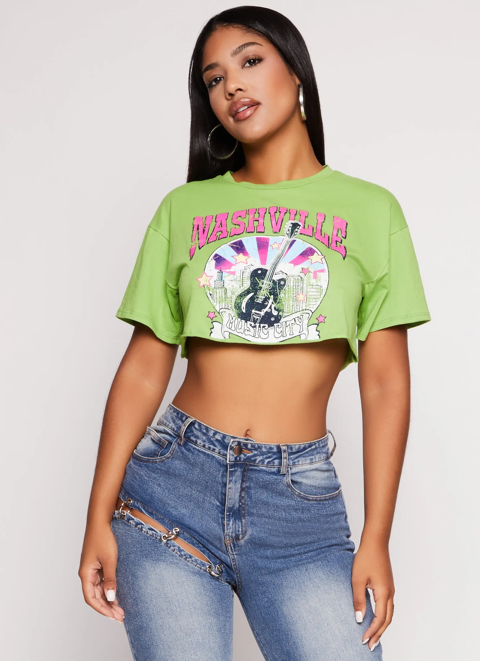 Nashville Guitar Cropped Graphic Tee sold by Rainbow