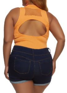 Plus Size Seamless Fishnet Detail Bodysuit sold by Rainbow