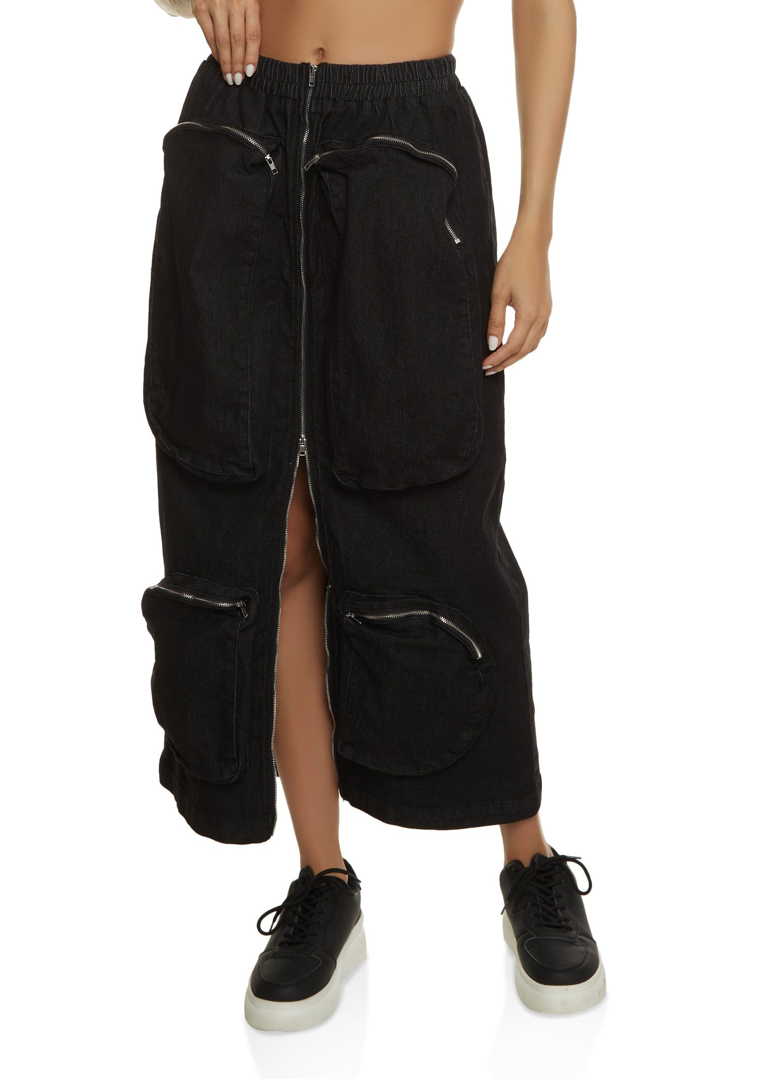 Cargo Pocket Zip Front Denim Skirt sold by Rainbow