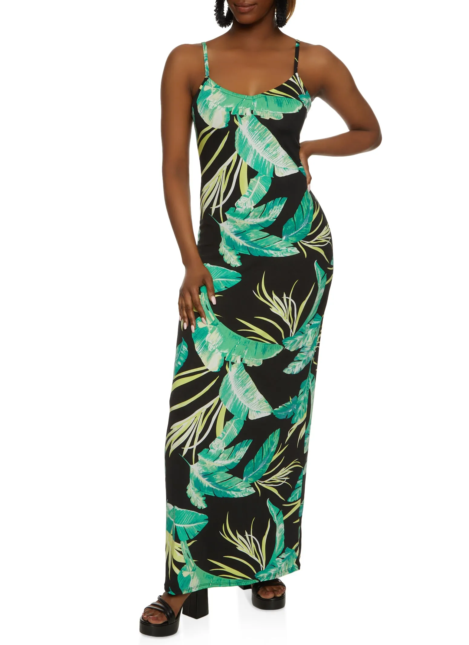 Haute Monde Tropical Palm Print Maxi Cami Dress sold by Rainbow