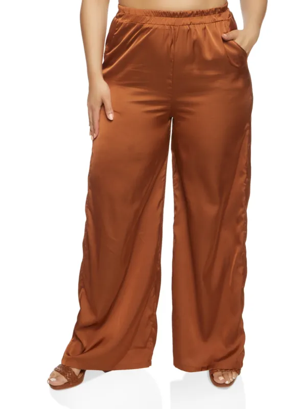 Plus Size Daisy Satin High Waist Wide Leg Pants sold by Rainbow