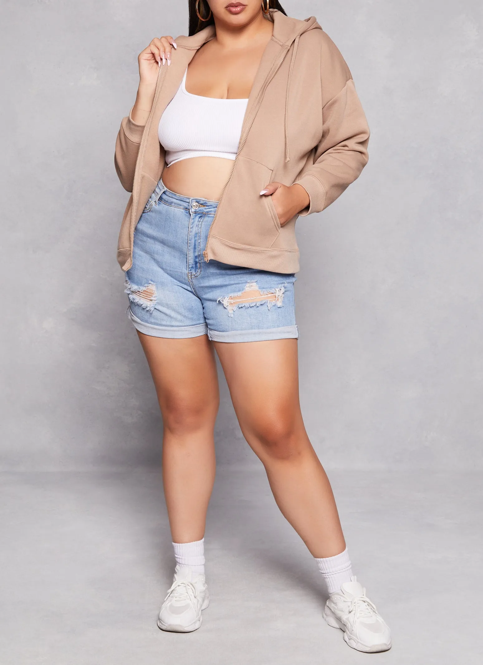 Plus Size Solid Zip Front Hoodie sold by Rainbow product image thumbnail 2