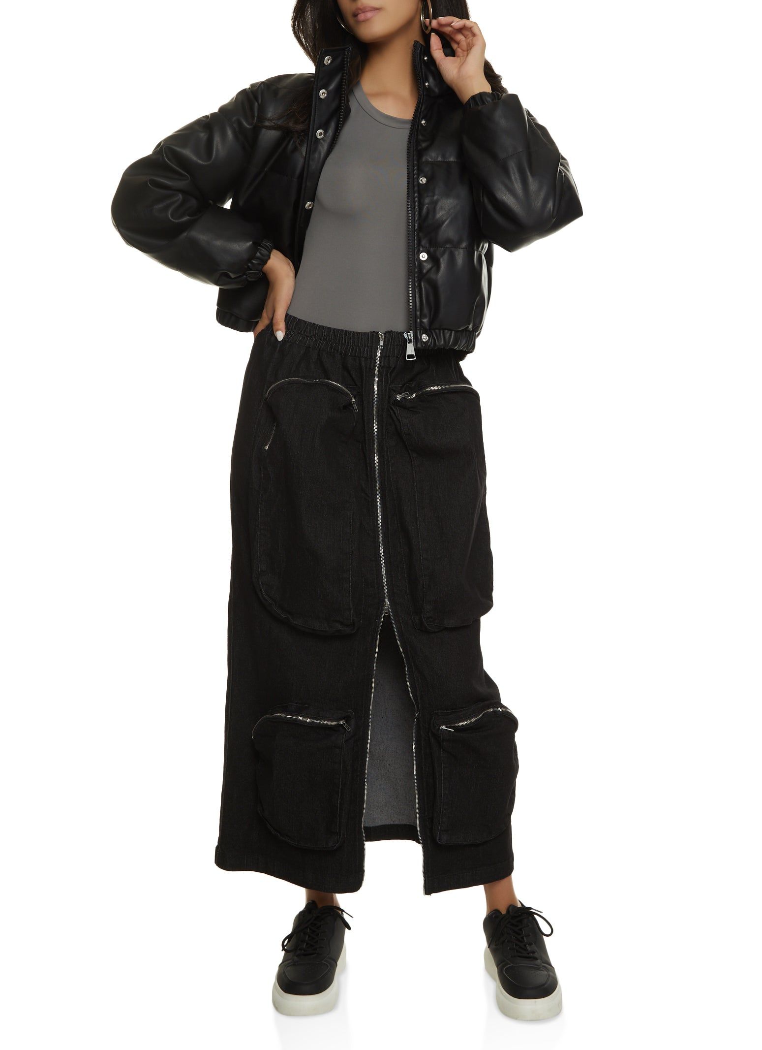 Cargo Pocket Zip Front Denim Skirt sold by Rainbow product image thumbnail 2