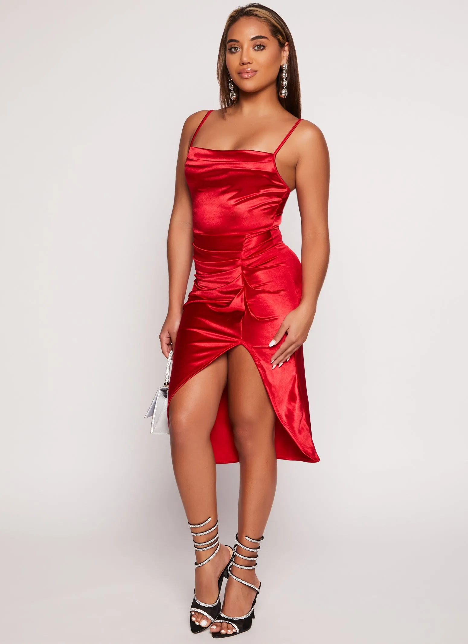 Satin Cowl Neck Ruched Side Cami Dress sold by Rainbow product image thumbnail 2