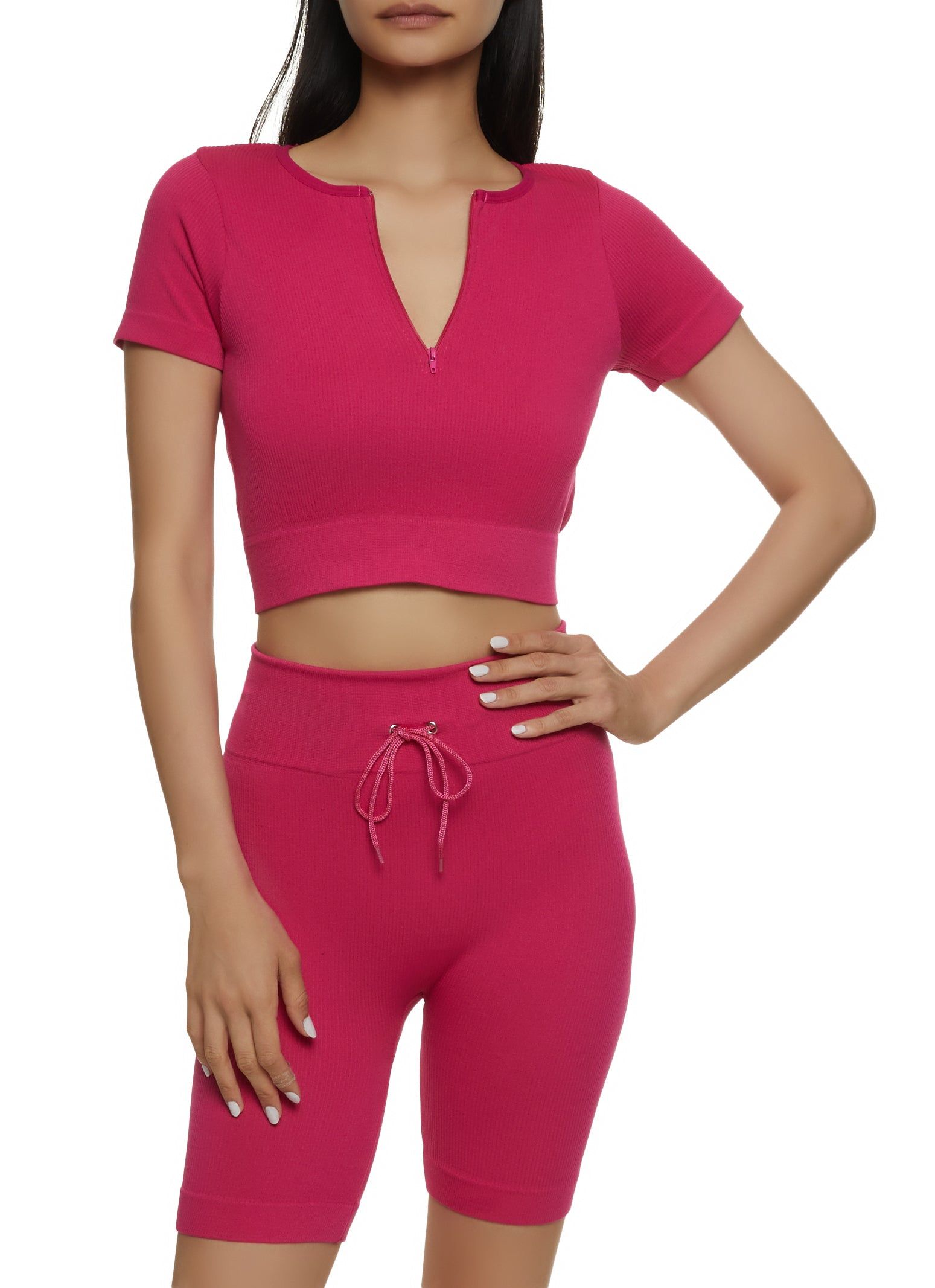 Ribbed Knit Half Zip Crop Top sold by Rainbow product image thumbnail 2