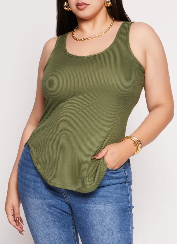 Plus Size Ribbed Scoop Neck Tank Top sold by Rainbow