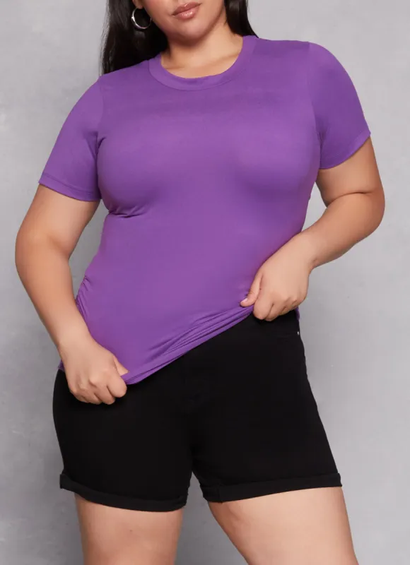 Plus Size Basic Ruched Side Crew Neck Tee sold by Rainbow