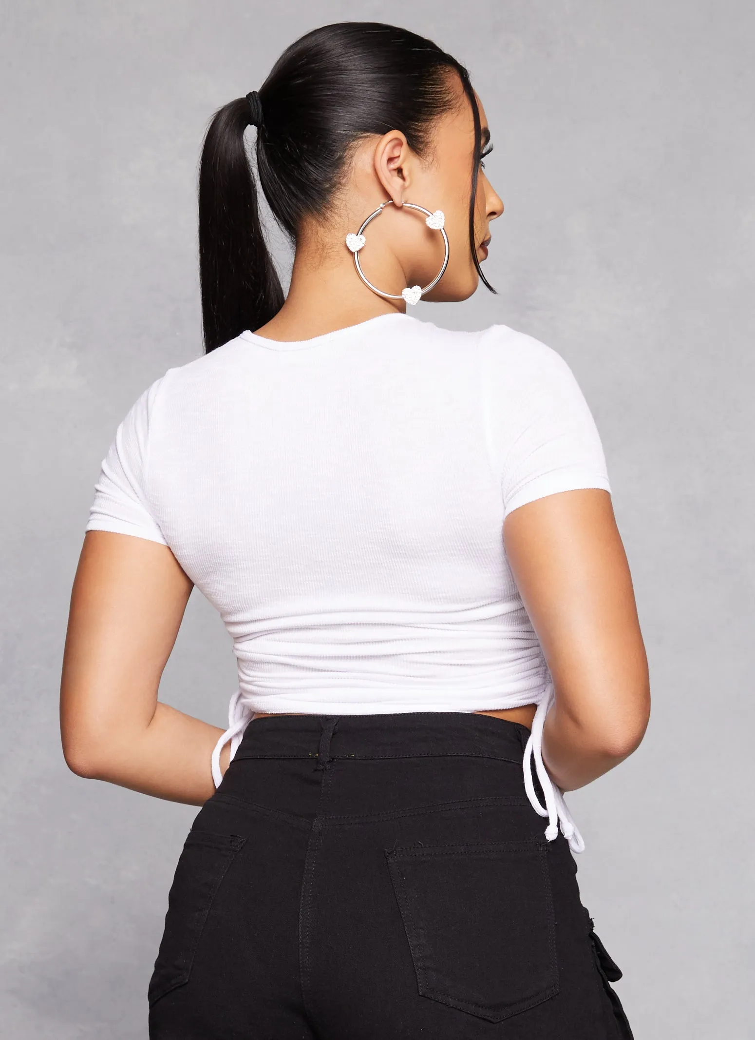 Ruched Side Tie Cropped Tee sold by Rainbow product image thumbnail 3