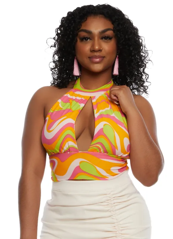 Almost Famous Printed Keyhole Halter Top sold by Rainbow