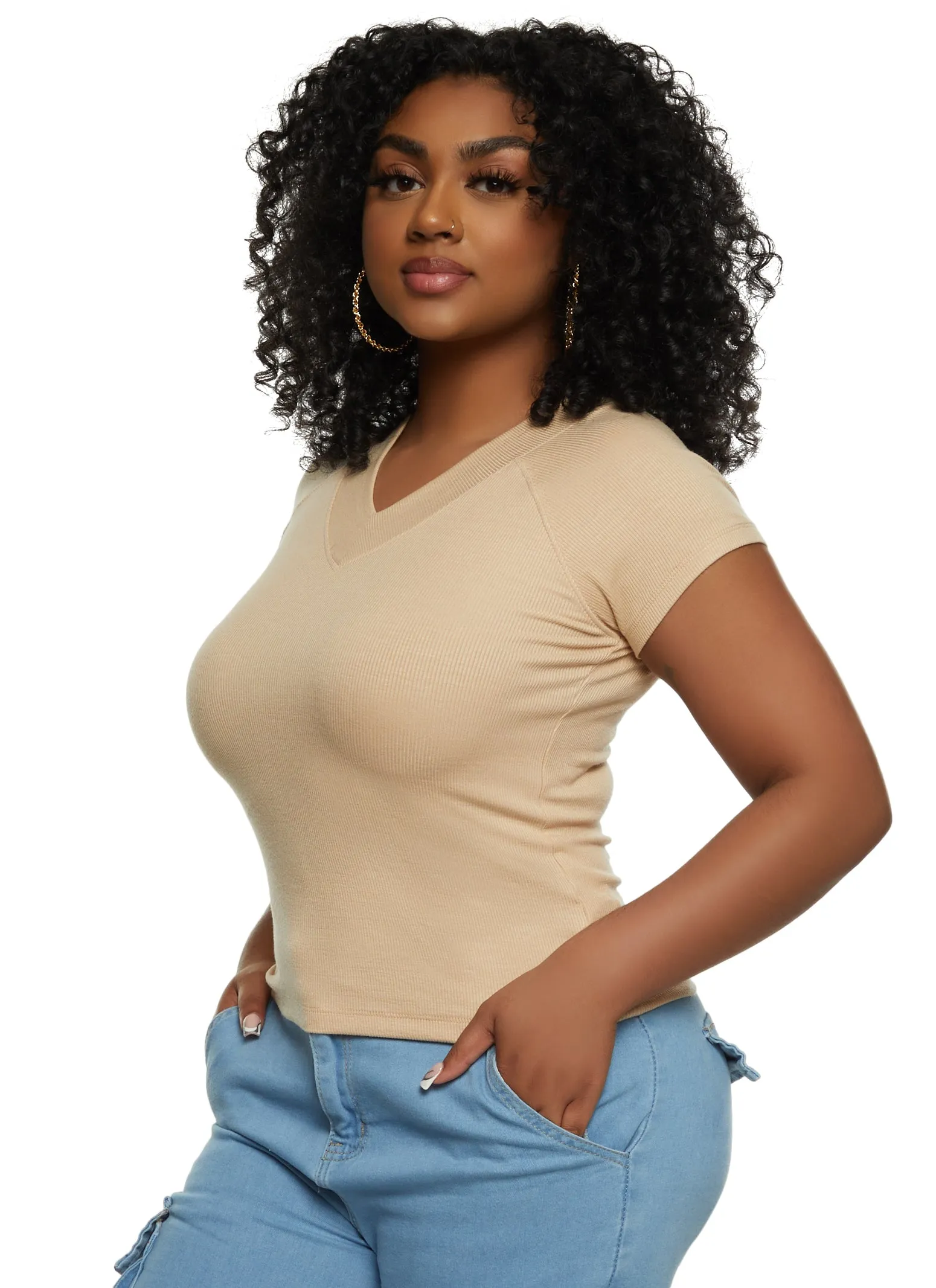 Basic Ribbed V Neck Tee sold by Rainbow product image thumbnail 2