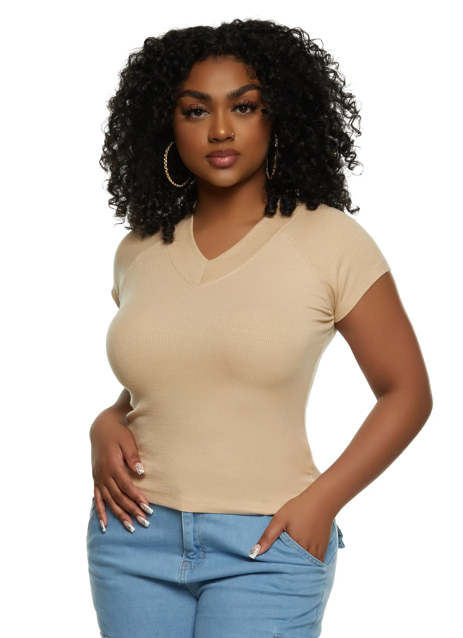 Basic Ribbed V Neck Tee sold by Rainbow