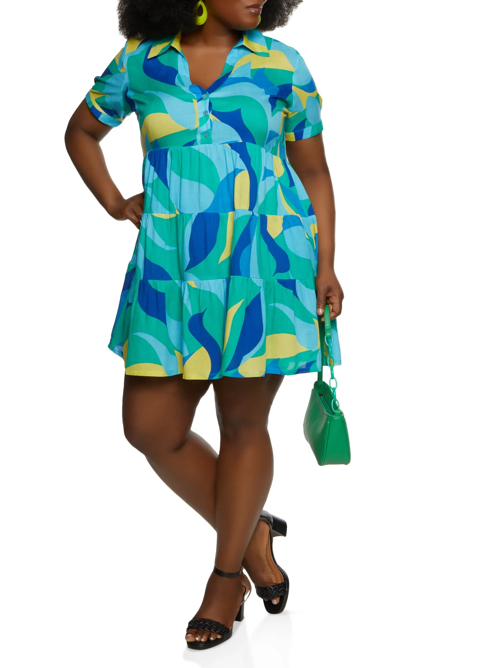 Plus Size Printed Half Button Tiered Shift Dress sold by Rainbow product image thumbnail 2