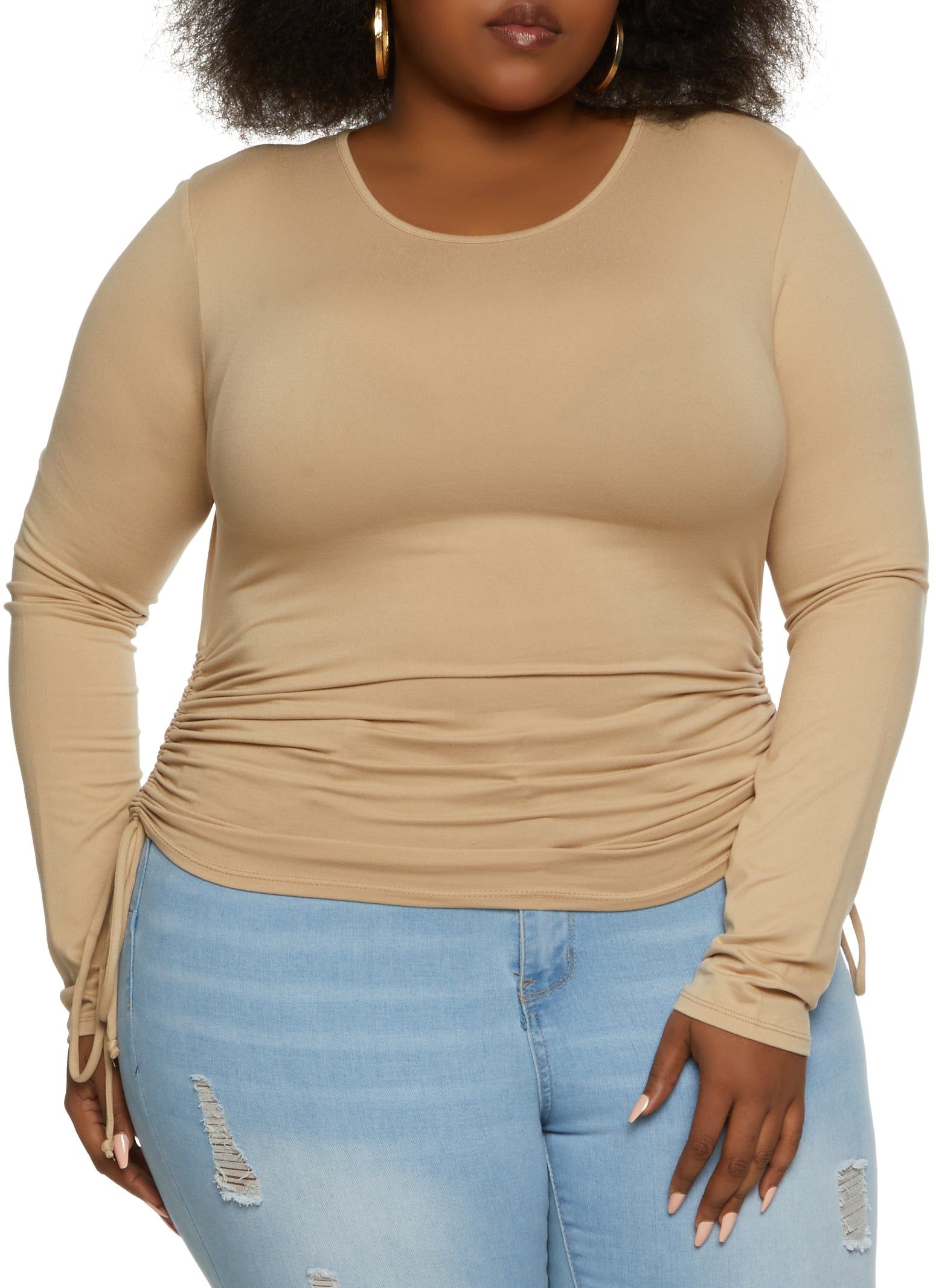 Plus Size Crew Neck Long Sleeve Ruched Top sold by Rainbow