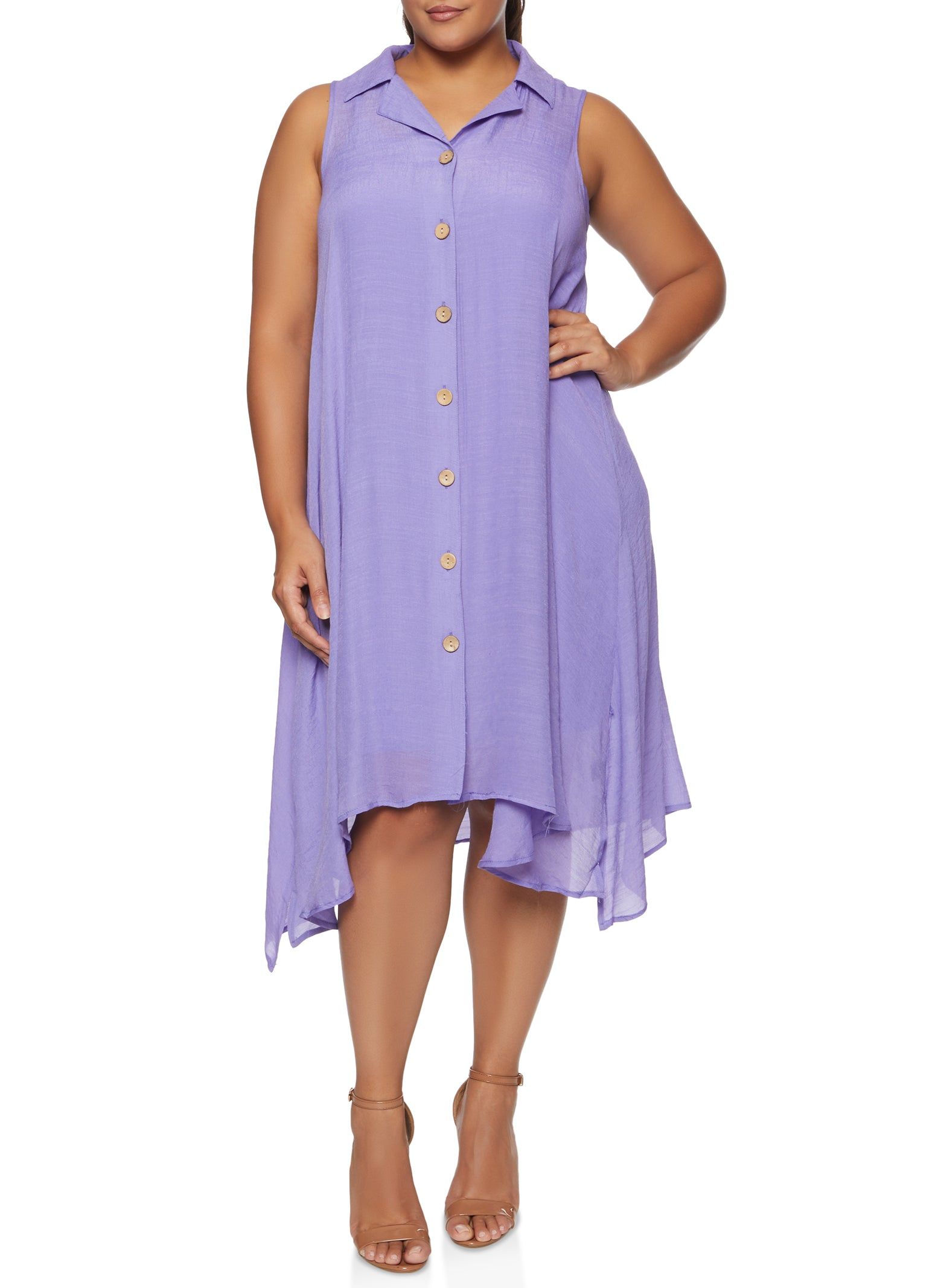 Plus Size Gauze Knit Sleeveless Shirt Dress sold by Rainbow