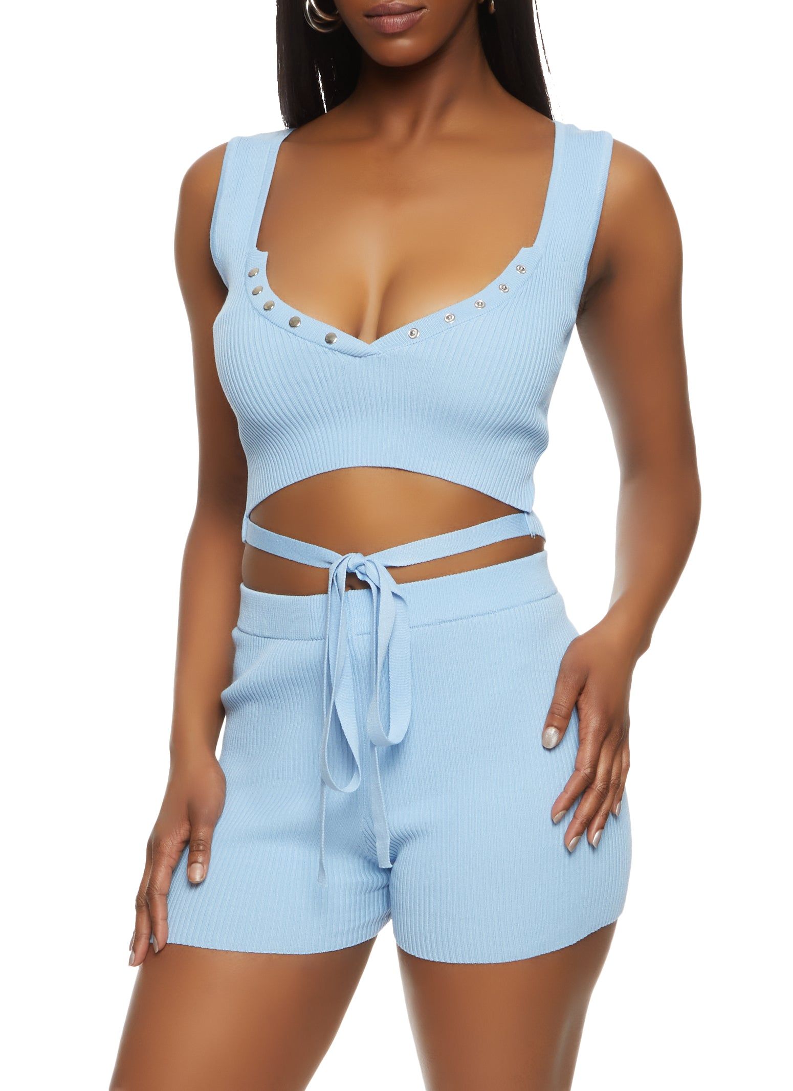 Ribbed Snap Button Detail Tie Front Tank Top sold by Rainbow product image thumbnail 2