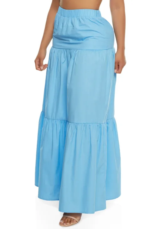 Poplin Tiered Maxi Skirt sold by Rainbow